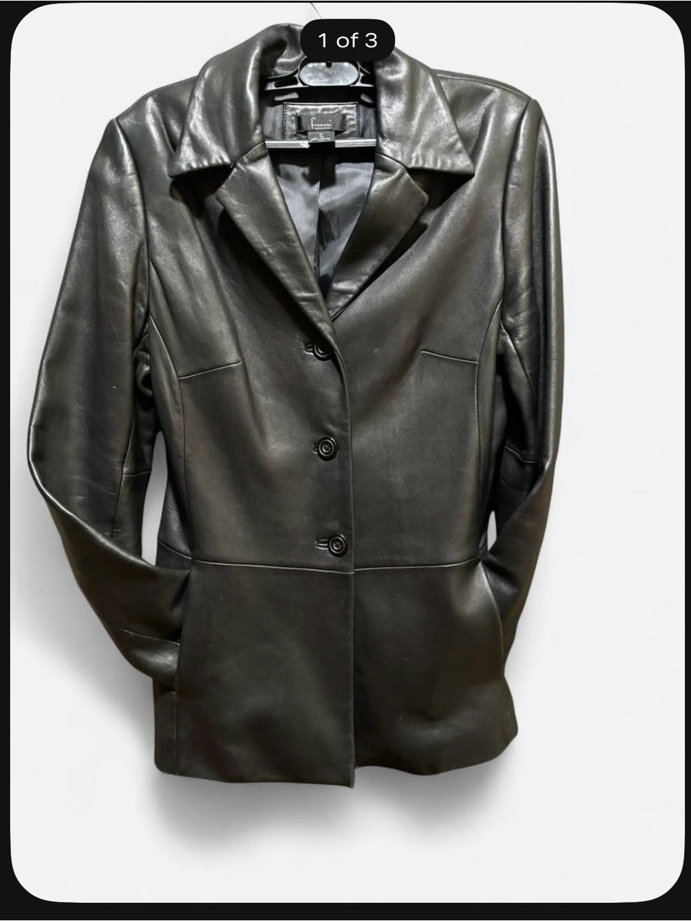 Frenchi Black Leather Button-Front Blazer Jacket